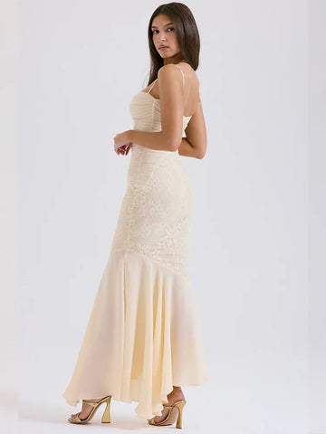 Vestido de fiesta de sirena ajustado, plisado y de encaje