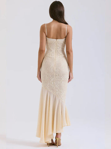 Vestido de fiesta de sirena ajustado, plisado y de encaje