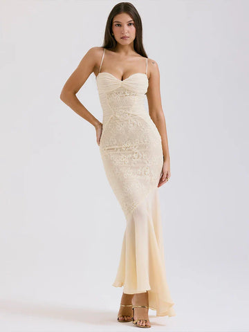Vestido de fiesta de sirena ajustado, plisado y de encaje
