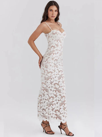 Vestido maxi de vacaciones ajustado con encaje
