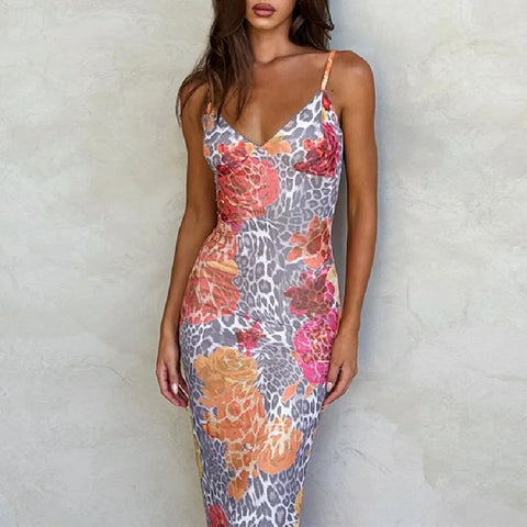 Leopard Print Slim Bodycon Vacation Dress