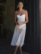 Midi Long Lace Pleated A-line Vacation Dress