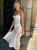 Midi Long Lace Pleated A-line Vacation Dress