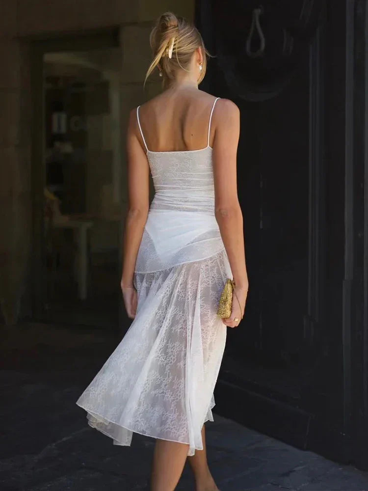 Midi Long Lace Pleated A-line Vacation Dress
