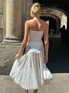 Midi Long Lace Pleated A-line Vacation Dress