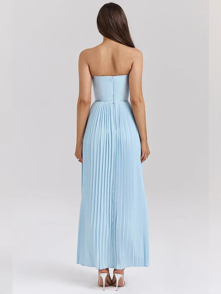 Vestido maxi de vacaciones de corte A con cintura plisada y cruzado