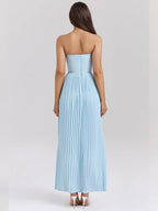 Vestido maxi de vacaciones de corte A con cintura plisada y cruzado