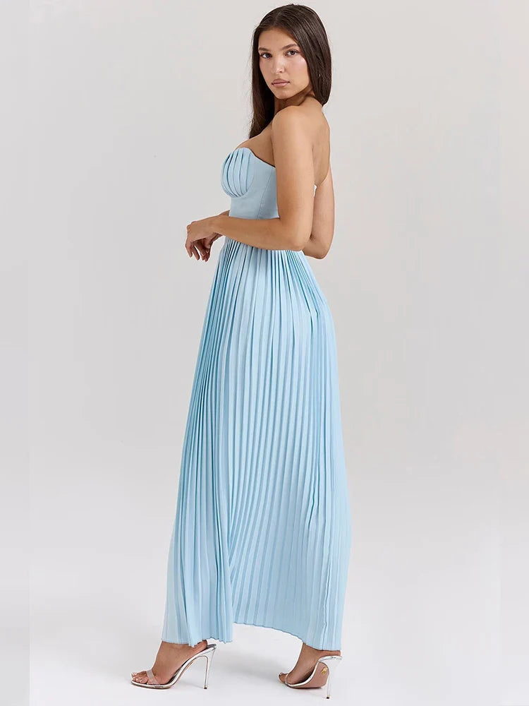 Vestido maxi de vacaciones de corte A con cintura plisada y cruzado