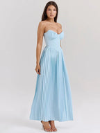 Vestido maxi de vacaciones de corte A con cintura plisada y cruzado