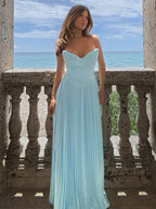 Vestido maxi de vacaciones de corte A con cintura plisada y cruzado