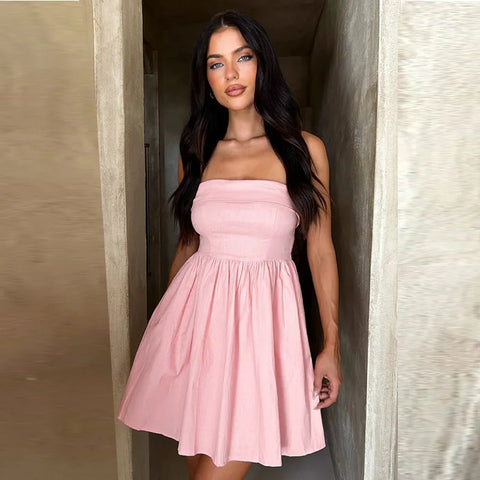 Vestido de fiesta de corte A con cintura plisada y cruzado