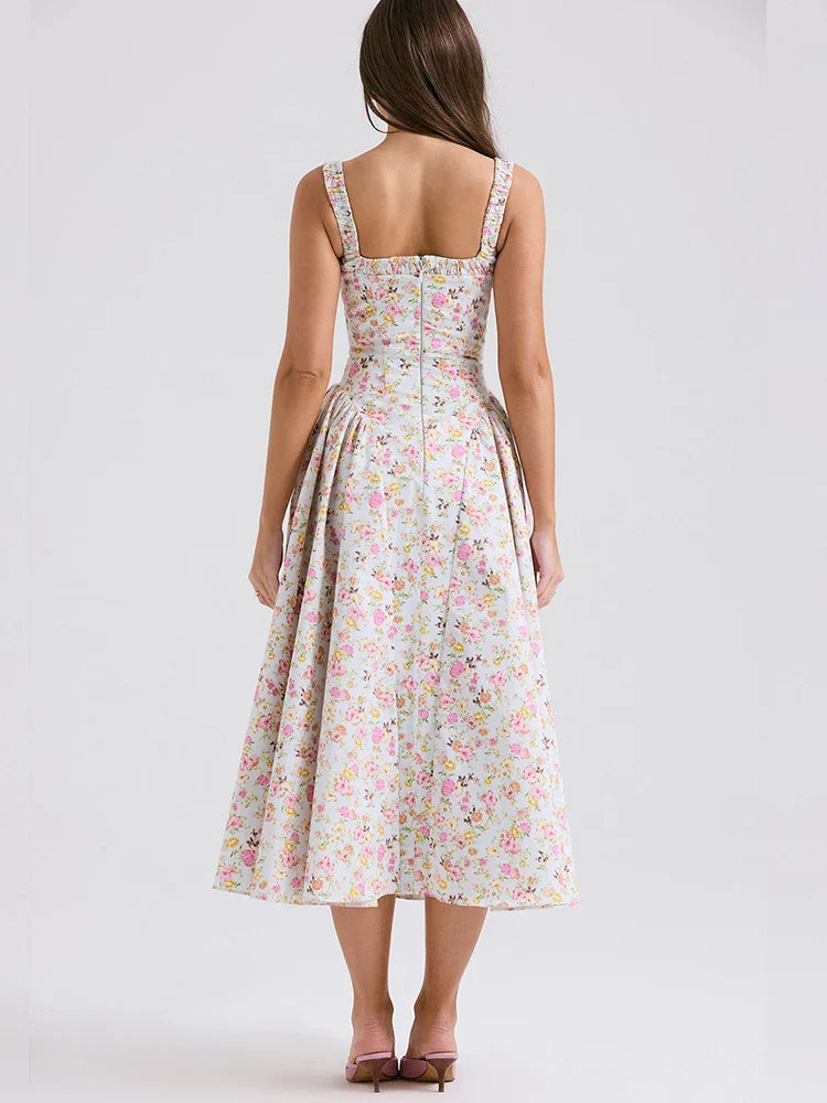 Print A-line Elegant Midi Vacation Dress