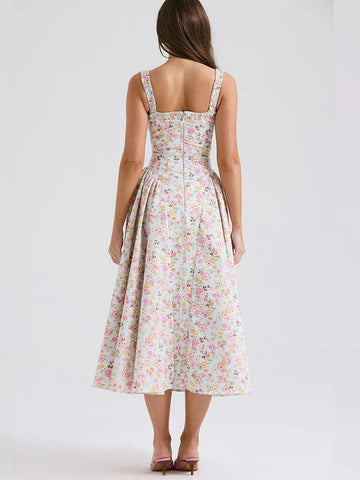 Print A-line Elegant Midi Vacation Dress