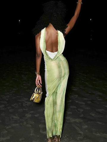 Vestido maxi de vacaciones con escote en V profundo y estampado