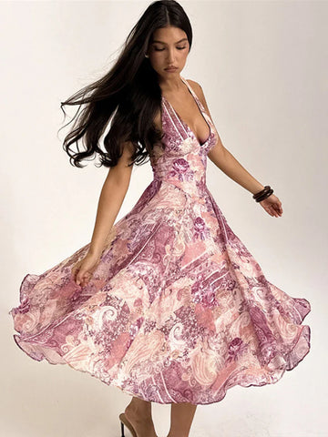Vestido de vacaciones plisado con estampado en forma de A
