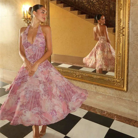 Vestido de vacaciones plisado con estampado en forma de A