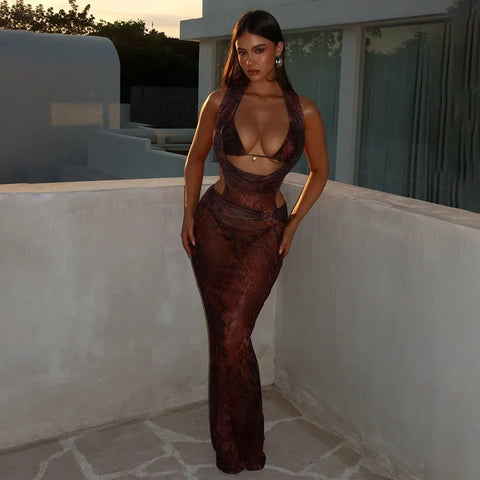 Print Slim Bodycon Maxi Vacation Dress