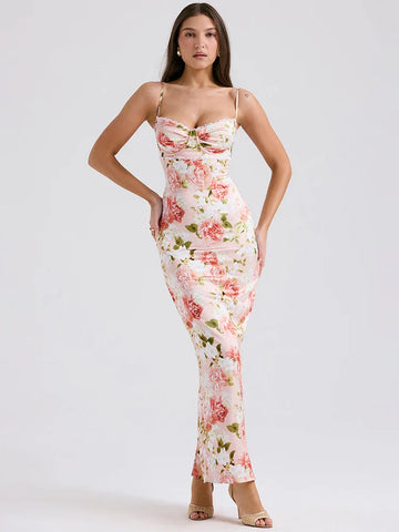 Vestido maxi elegante de vacaciones ajustado y estampado