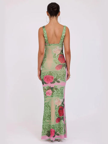 Vestido maxi elegante, ajustado y estampado para vacaciones