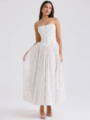 Print Waist Wrap A-line Vacation Dress