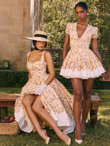Print Waist Wrap A-line Vacation Dress