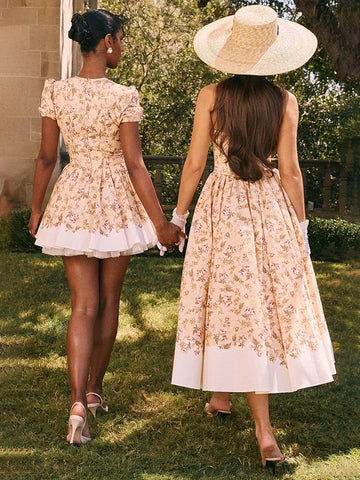 Print Waist Wrap A-line Vacation Dress