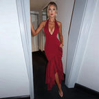 Vestido maxi vacacional asimétrico con volantes