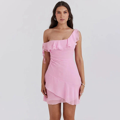 Vestido elegante de fiesta en forma de A con volantes