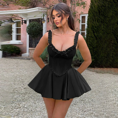 Vestido de vacaciones cruzado en la cintura, corte A, hombros descubiertos