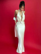 Satin Deep V Neck Vacation Dress