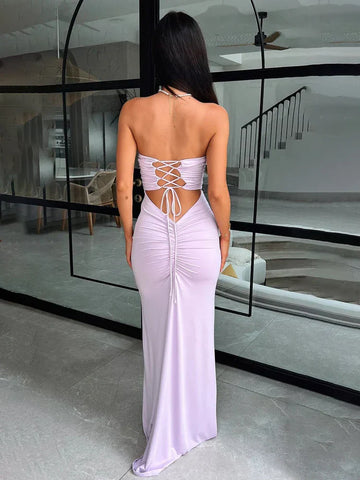 Vestido de fiesta plisado y ajustado con vendaje