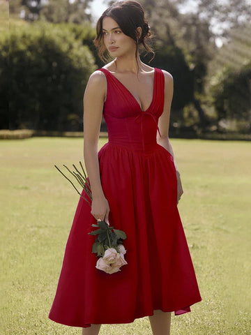 Vestido vacacional de corte A con estampado cruzado en la cintura