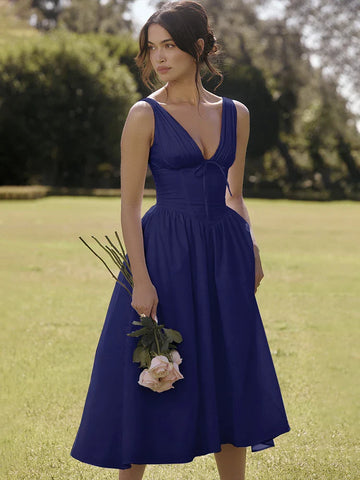 Vestido vacacional de corte A con estampado cruzado en la cintura