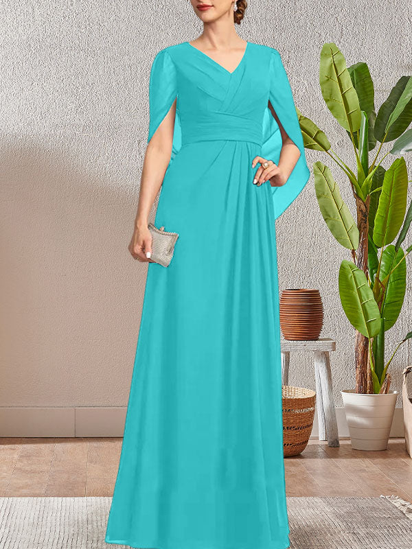 Dunkelblaues, langes A-Linien-Kleid mit V-Ausschnitt für die Mutter der Braut