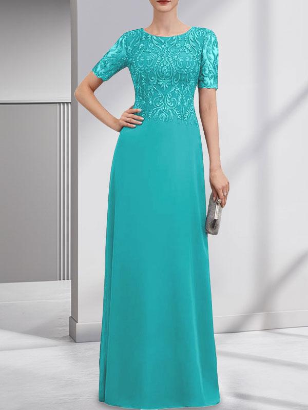 A-Linien-Kleid aus Chiffon mit Pailletten und Rundhalsausschnitt, bodenlang, für die Mutter der Braut