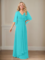 Langes Pailletten-Chiffon-Kleid in A-Linie mit V-Ausschnitt für die Mutter