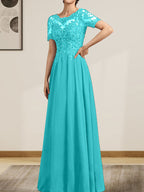 Vestido de gasa con encaje y lentejuelas para madre de la novia, largo hasta el suelo, con escote en A y ilusión