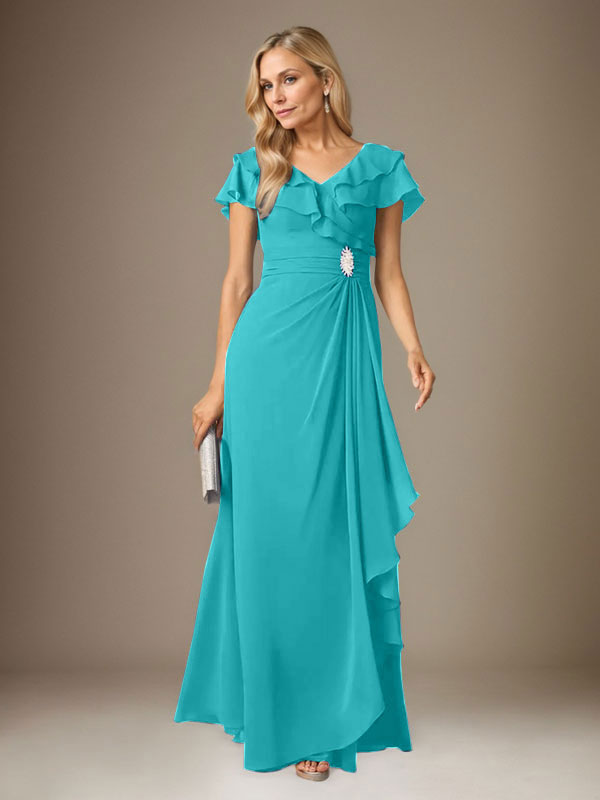Stormy A-Linien-Chiffonkleid mit V-Ausschnitt und Raffungen 