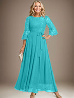 A-Linien-Kleid aus Chiffon mit Rundhalsausschnitt und Schleife, knöchellang, für die Mutter der Braut
