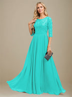 A-Linien-Kleid aus Chiffon mit Paillettenapplikationen und Rundhalsausschnitt, bodenlang, für die Mutter der Braut 