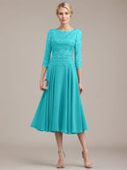 A-Linien-Kleid aus Chiffon mit Rundhalsausschnitt und Teelänge für die Mutter der Braut 