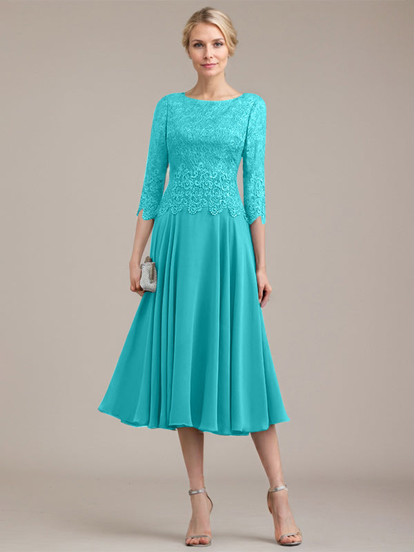 Vestido de gasa con encaje y escote redondo hasta la rodilla para madre de la novia 