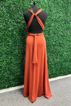 Twist Wrap Orange Bridesmaid Dress Long Bridesmaid Dress