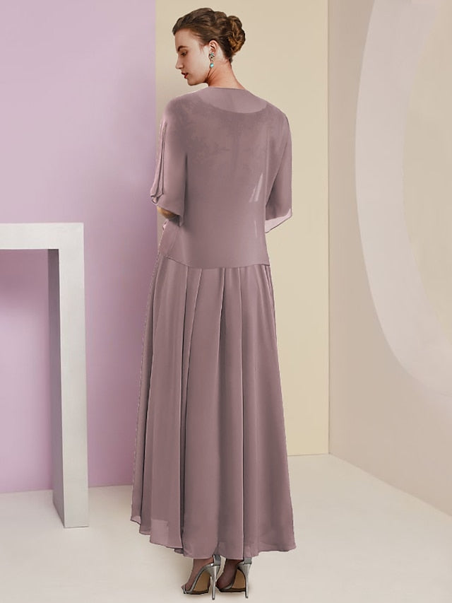 Vestidos de madre de la novia de corte A/princesa, escote en V y largo hasta la rodilla 