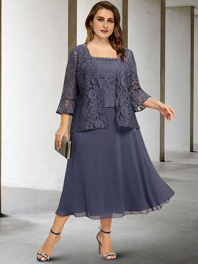 A-Linien-/Prinzessinnen-Kleid mit Spaghettiträgern und Teelänge für die Mutter der Braut 