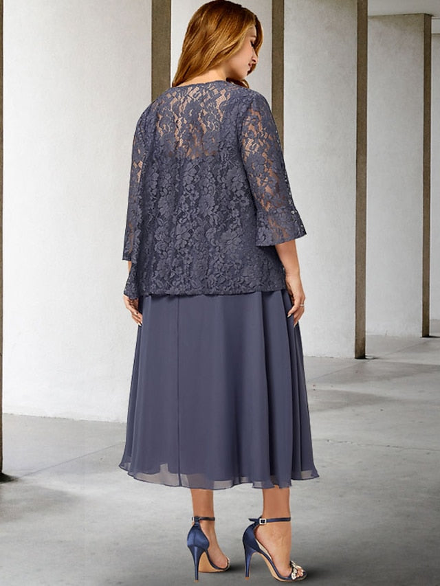 A-Linien-/Prinzessinnen-Kleid mit Spaghettiträgern und Teelänge für die Mutter der Braut 