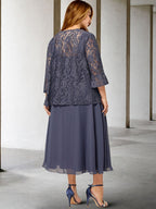 A-Linien-/Prinzessinnen-Kleid mit Spaghettiträgern und Teelänge für die Mutter der Braut 