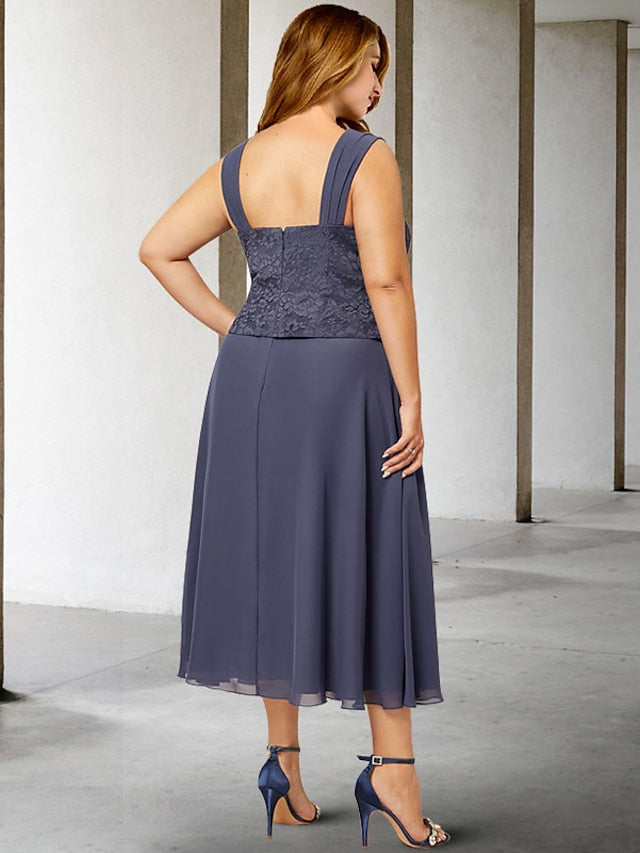 A-Linien-/Prinzessinnen-Kleid mit Spaghettiträgern und Teelänge für die Mutter der Braut 