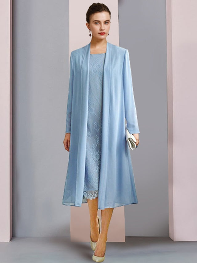 Vestidos para madre de la novia con corte tubo/columna, escote redondo y largo hasta la rodilla 