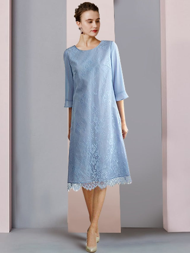 Vestidos para madre de la novia con corte tubo/columna, escote redondo y largo hasta la rodilla 